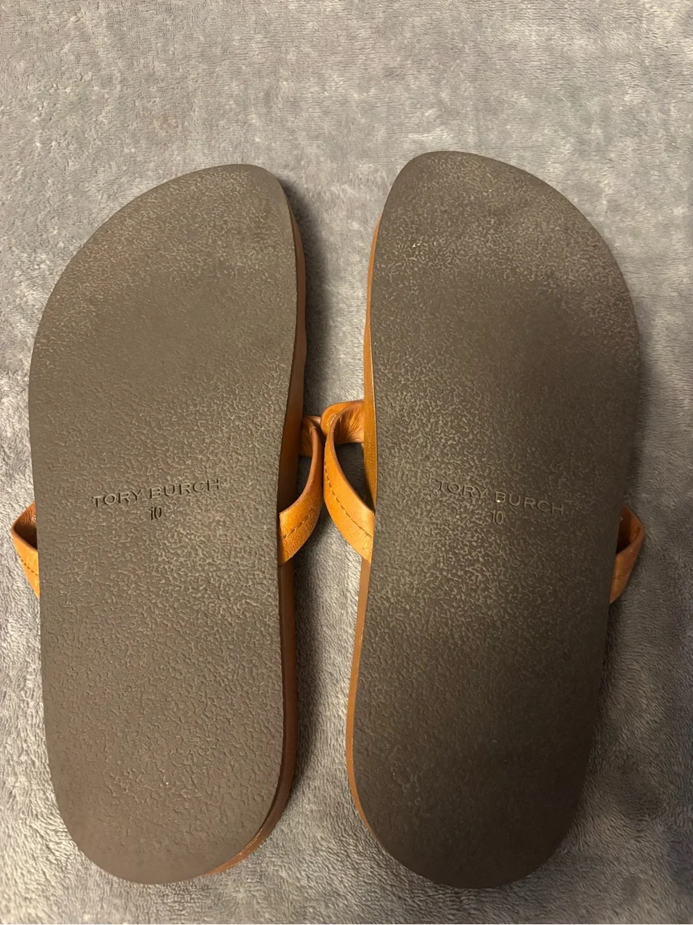 Tory Burch Cognac Leather Logo Thong Sandals